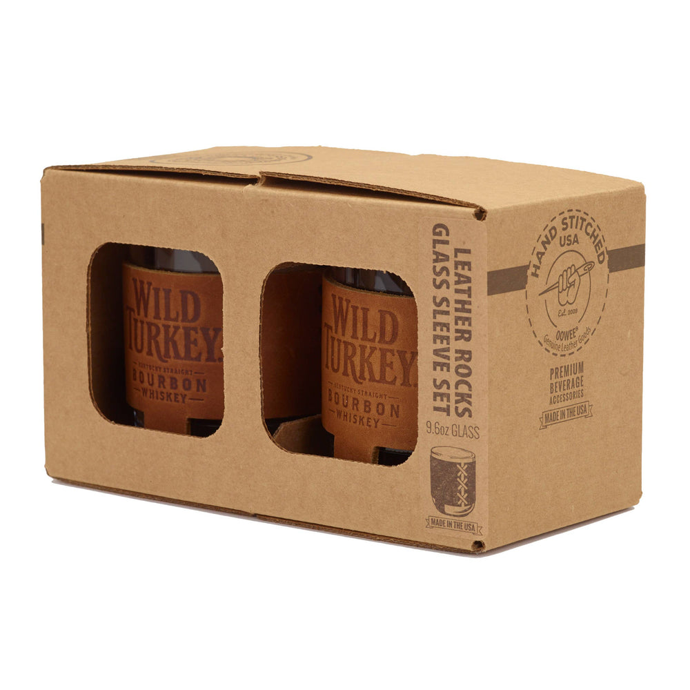 Oowee - Compass Leather 9oz Rocks Sleeve and Glass Set of 2 Compass