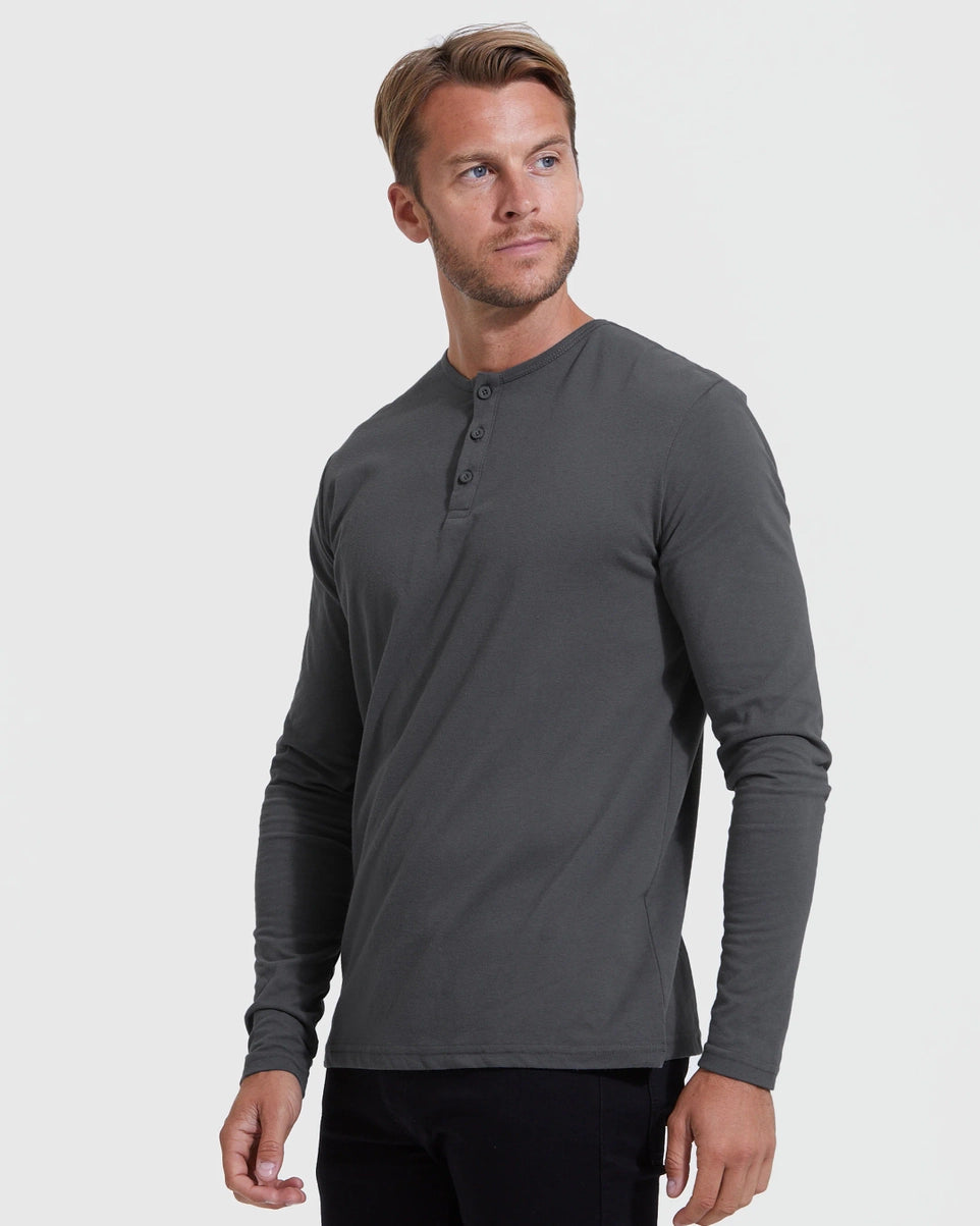 True Classic - Long Sleeve Henley | Carbon, view 3