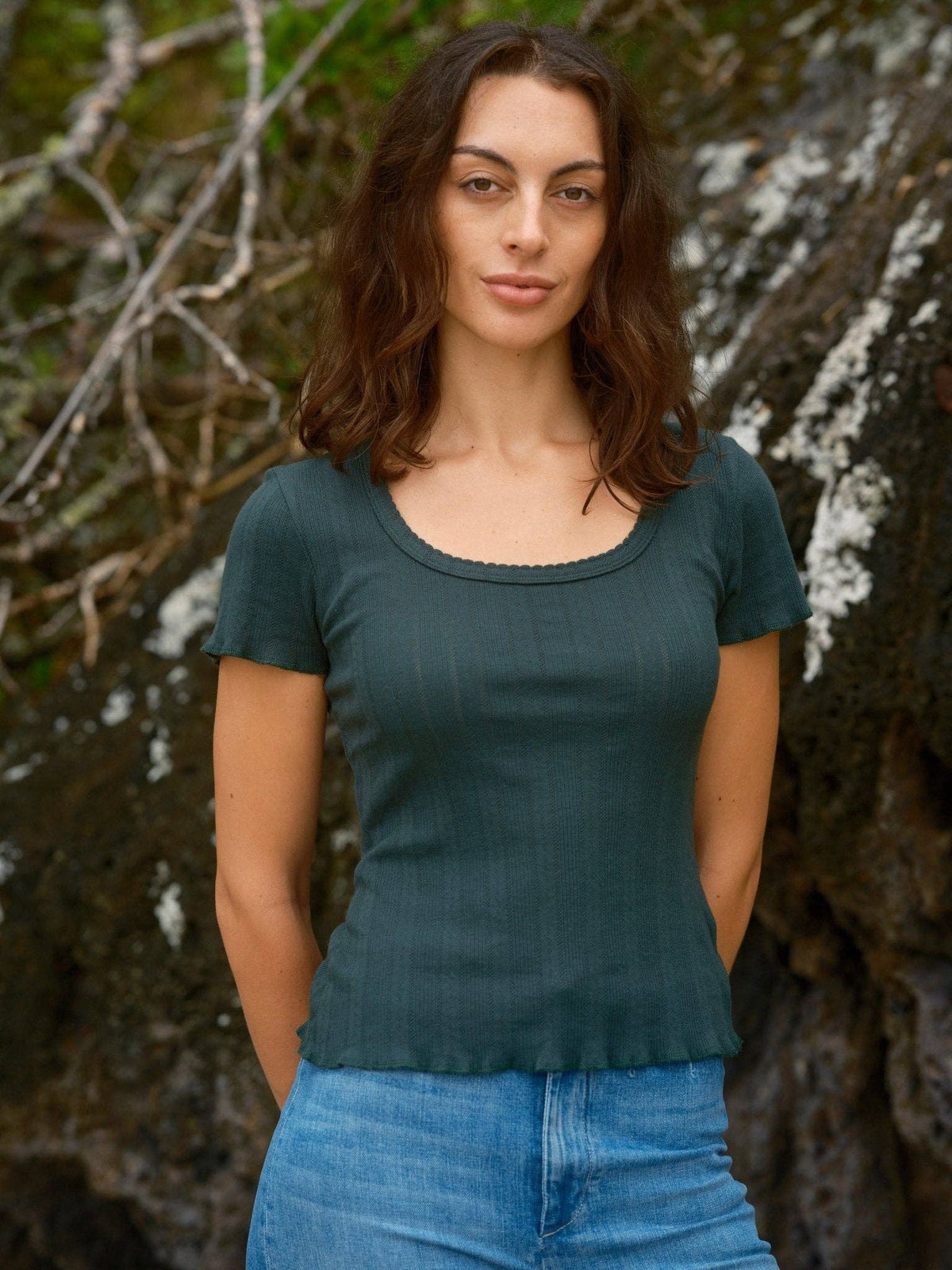 Pointelle Tee - Black Forest