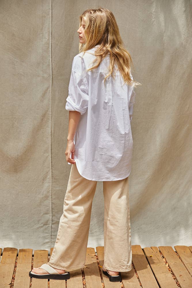 Woven Cotton Button Down Collar Neck Shirt