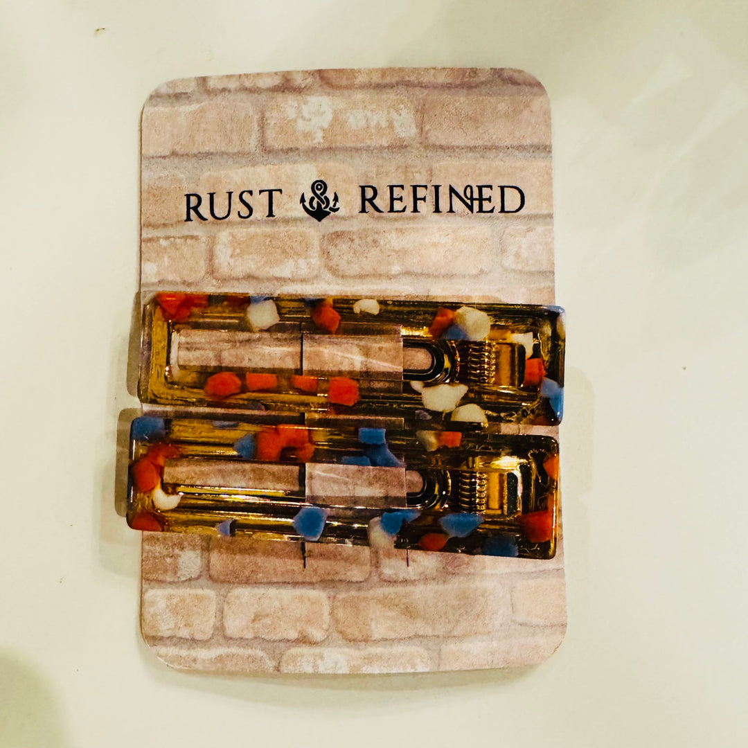 Confetti Hair Clip Set on Rust and Refined display card
