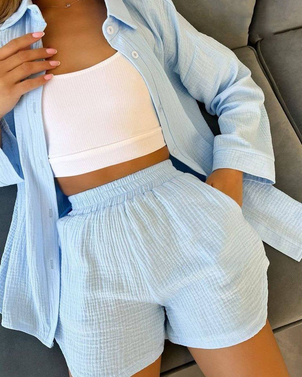 Ladies Gauze Top and Shorts Set