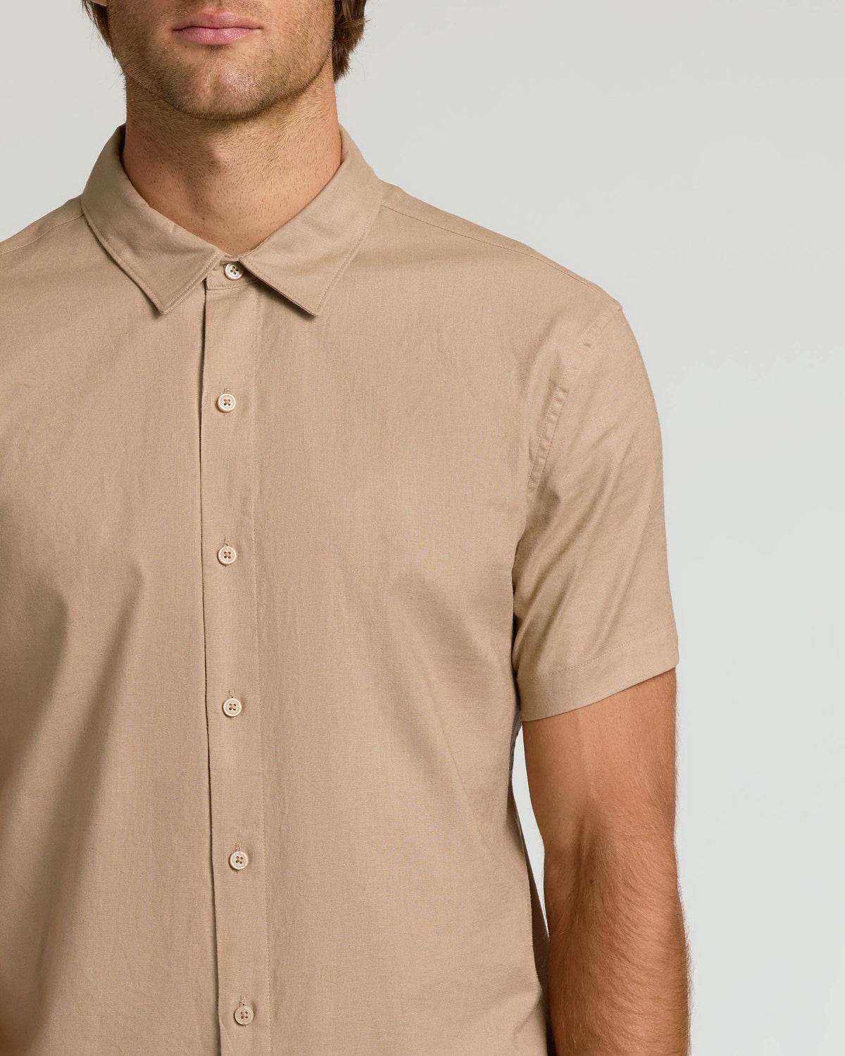 Dusty Taupe Short Sleeve Linen Shirt, view 4