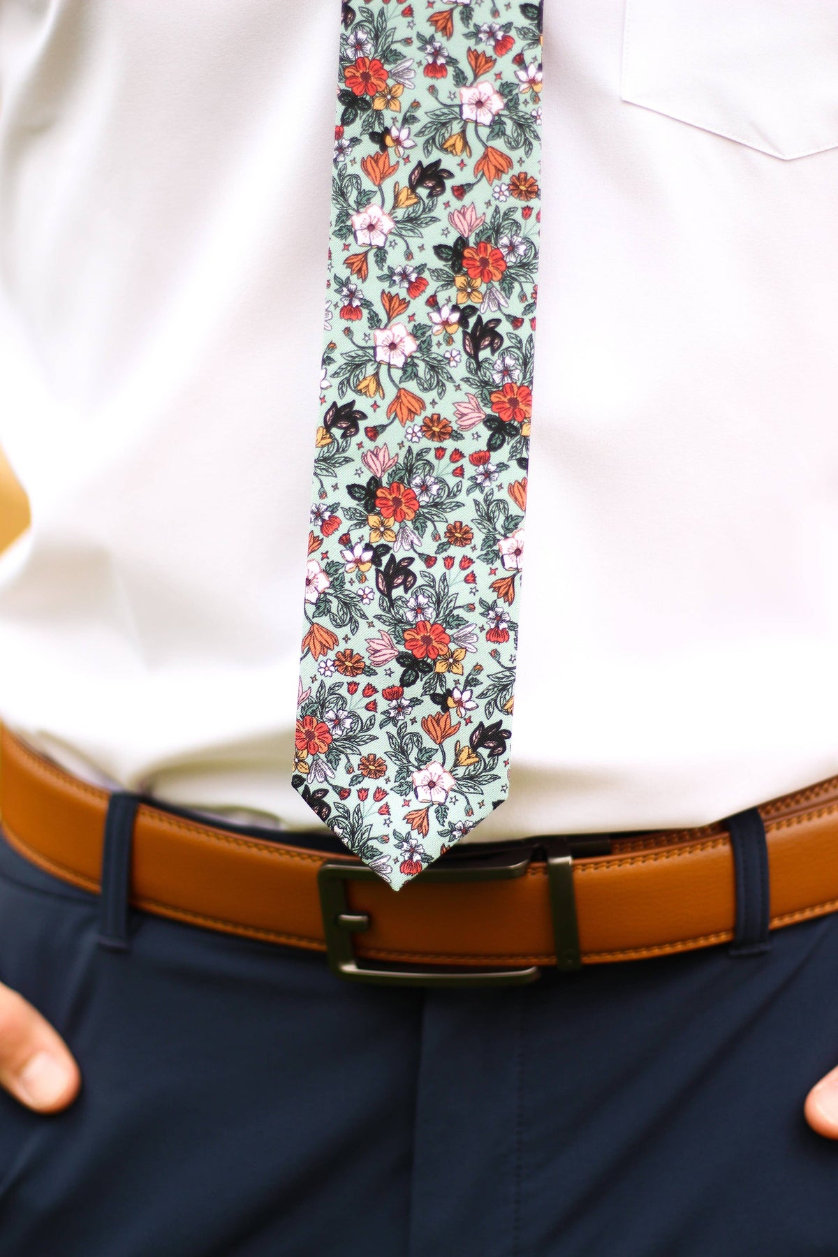 Tie - Gwen – Pistachio Green Floral Tie, view 5