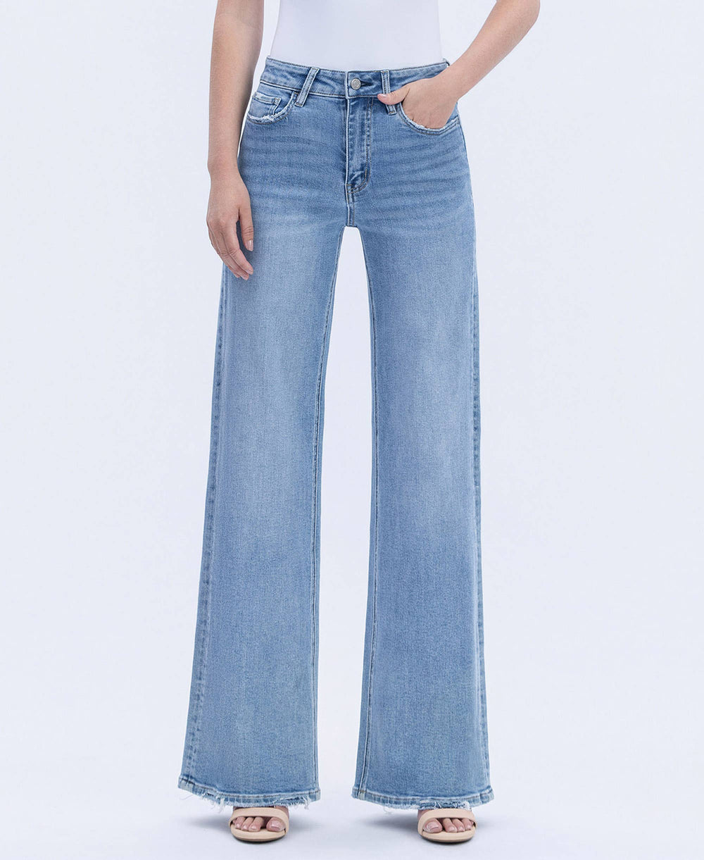 High Rise Full Length Wide Jeans