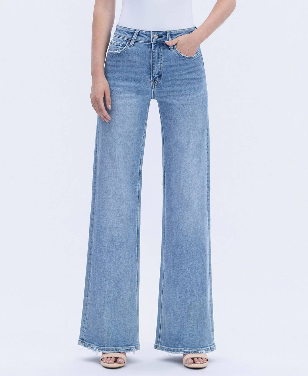High Rise Full Length Wide Jeans