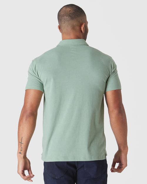 Short Sleeve Shirt | Polo | Heather Slate Green, view 3