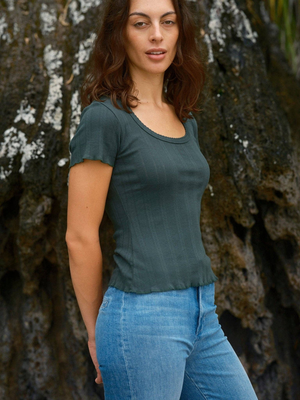 Pointelle Tee - Black Forest