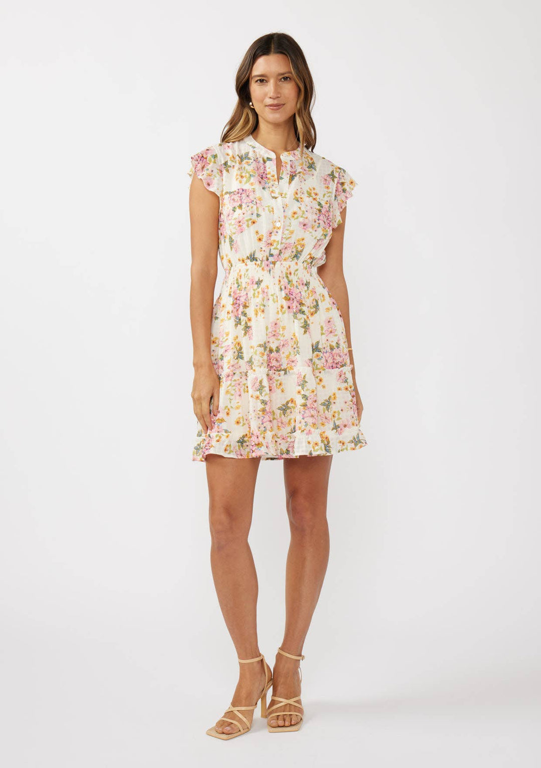 Floral Flutter Sleeve Smocked Mini Dress