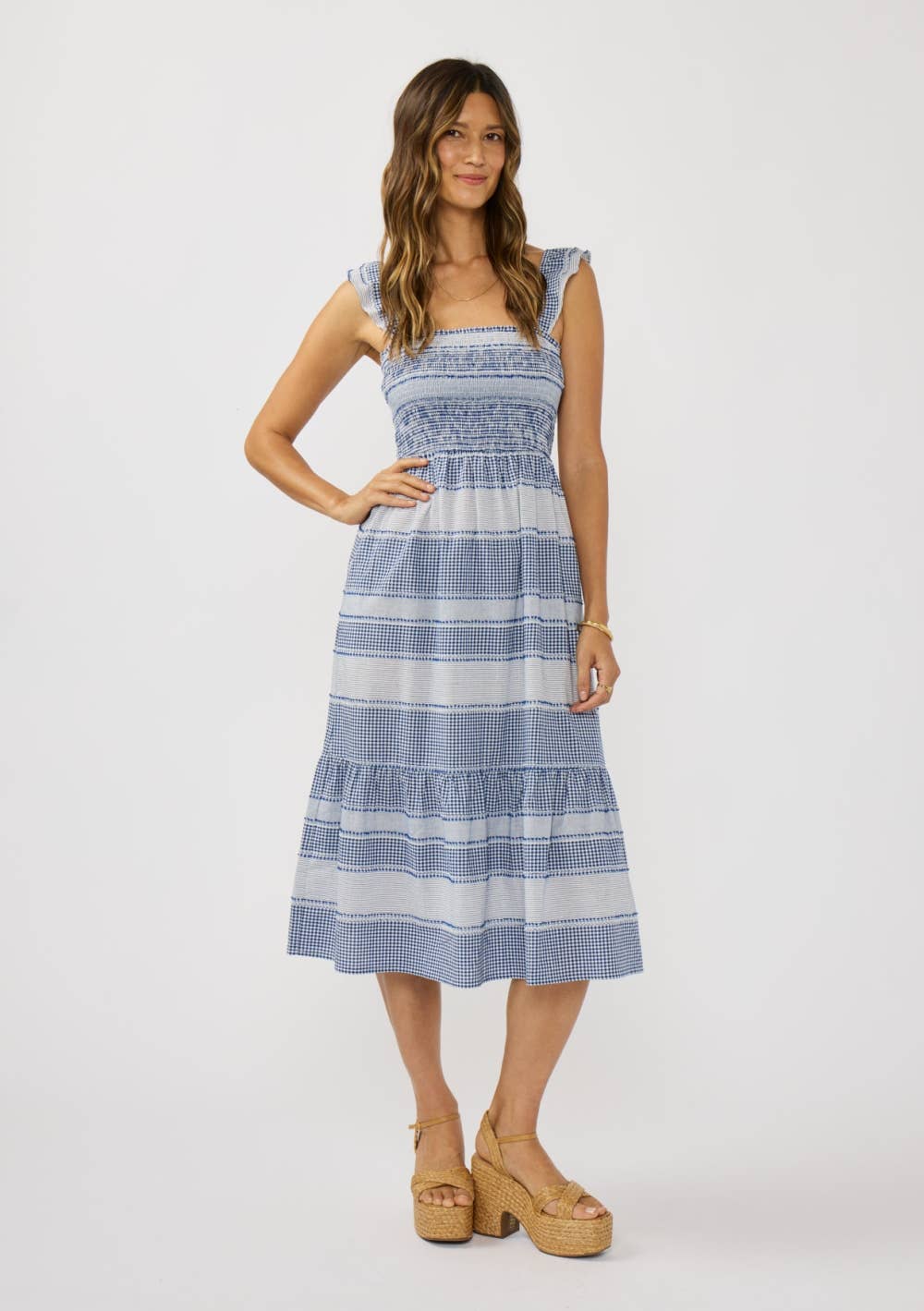Stripe Smocked Midi Dress with Pockets