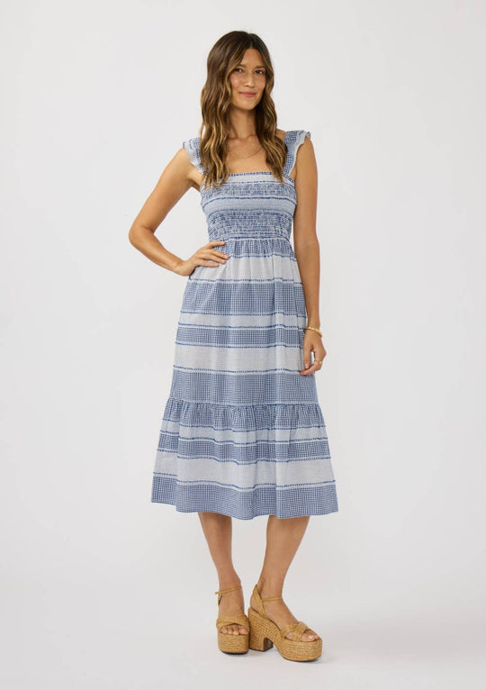 Stripe Smocked Midi Dress with Pockets