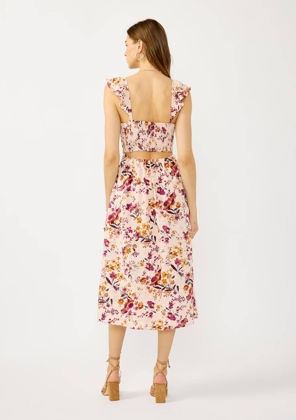 Lace-Up Smocked Bodice Midi Dress, view 4