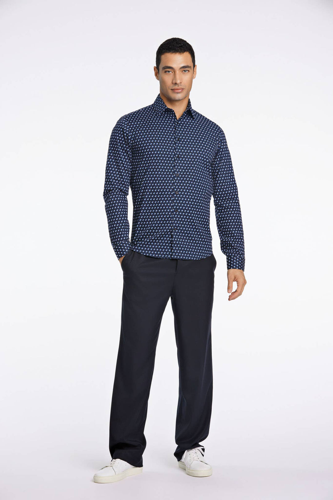 Lindbergh - SuperFlex Long Sleeve Slim Fit Shirt in Navy Blue