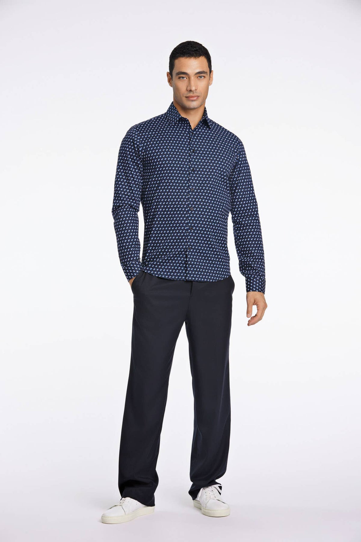 Lindbergh - SuperFlex Long Sleeve Slim Fit Shirt in Navy Blue, view 6