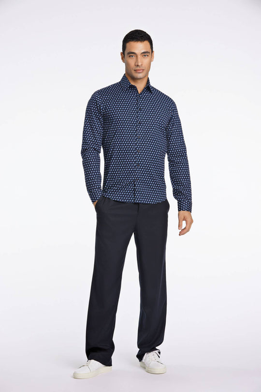 Lindbergh - SuperFlex Long Sleeve Slim Fit Shirt in Navy Blue