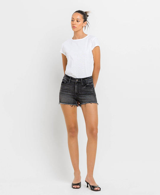 HIGH RISE RAW HEM REGULAR DENIM SHORTS