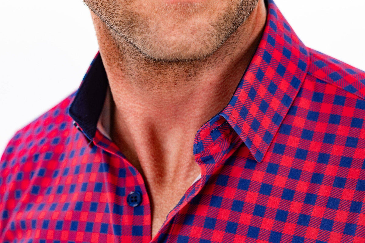 Hustle Sport Shirt - Long Sleeve - Red Navy Gingham, view 9