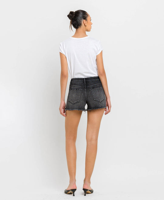 HIGH RISE RAW HEM REGULAR DENIM SHORTS