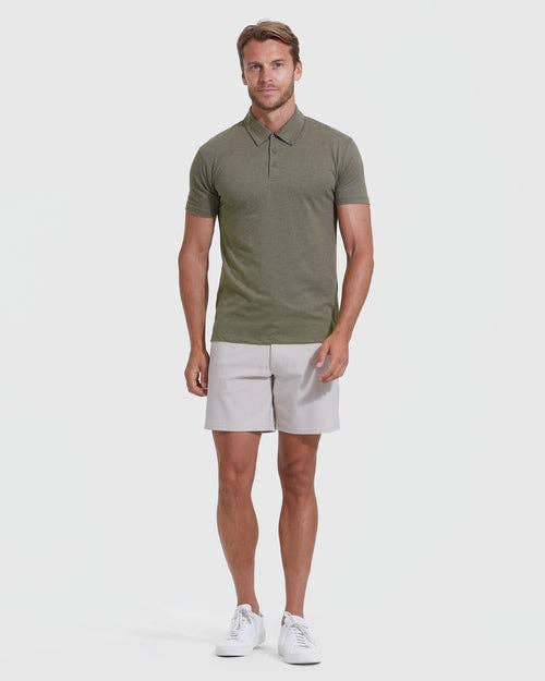 Short Sleeve Shirt | Polo | Heather Military Green, view 3