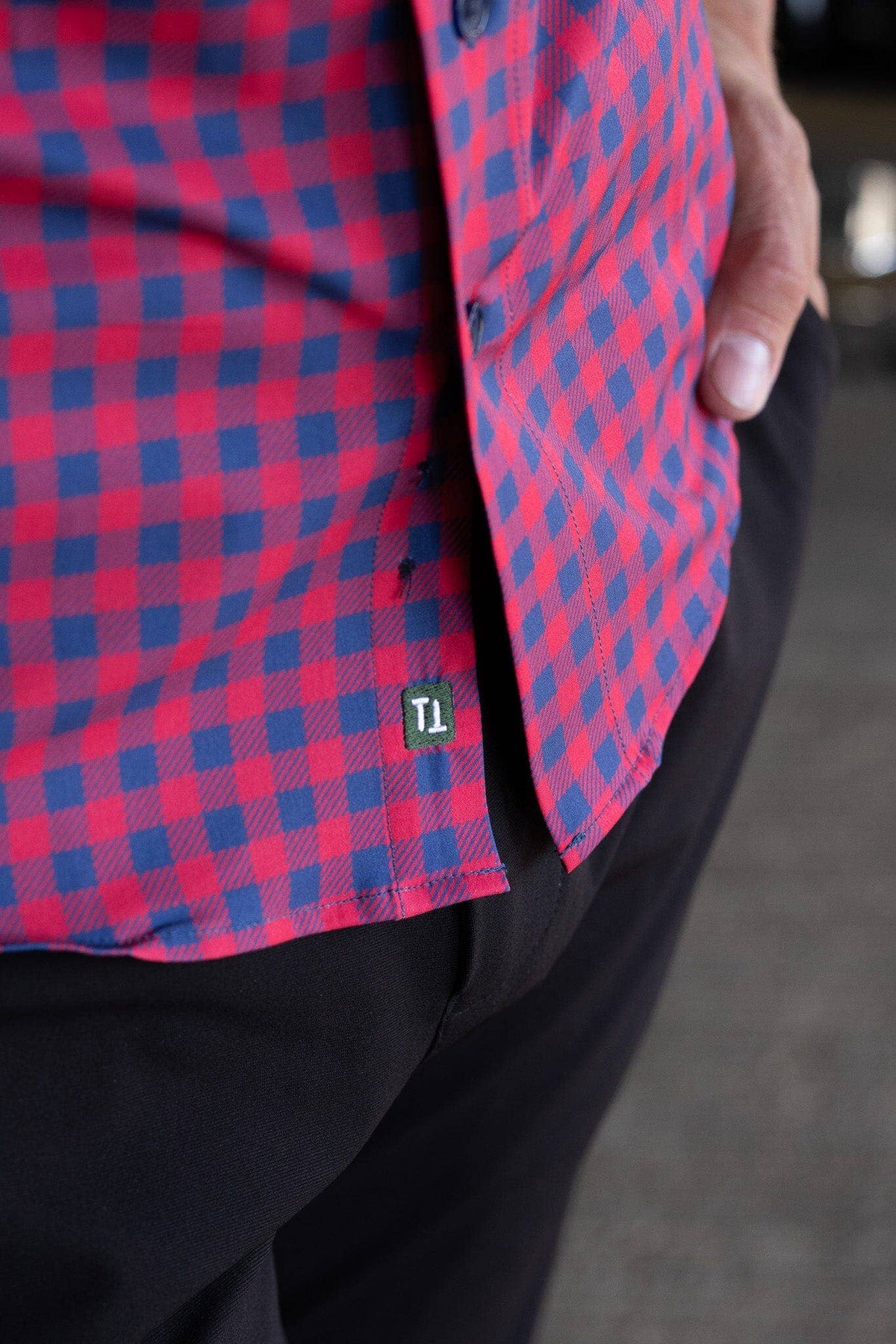 Hustle Sport Shirt - Long Sleeve - Red Navy Gingham, view 8