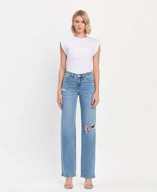 High Rise Full Length Straight Leg Jeans