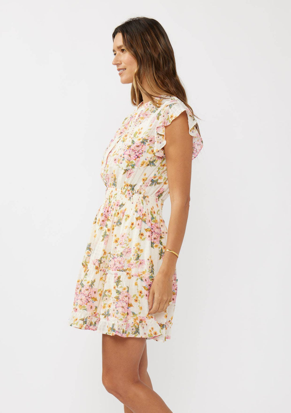 Floral Flutter Sleeve Smocked Mini Dress