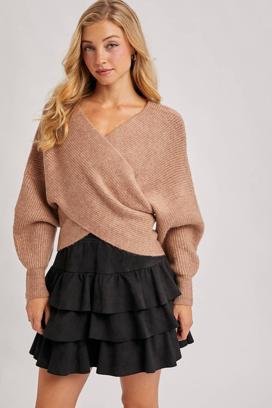 FAUX SUEDE TIERED RUFFLE PAPERBAG WAISTBAND MINI SKIRT