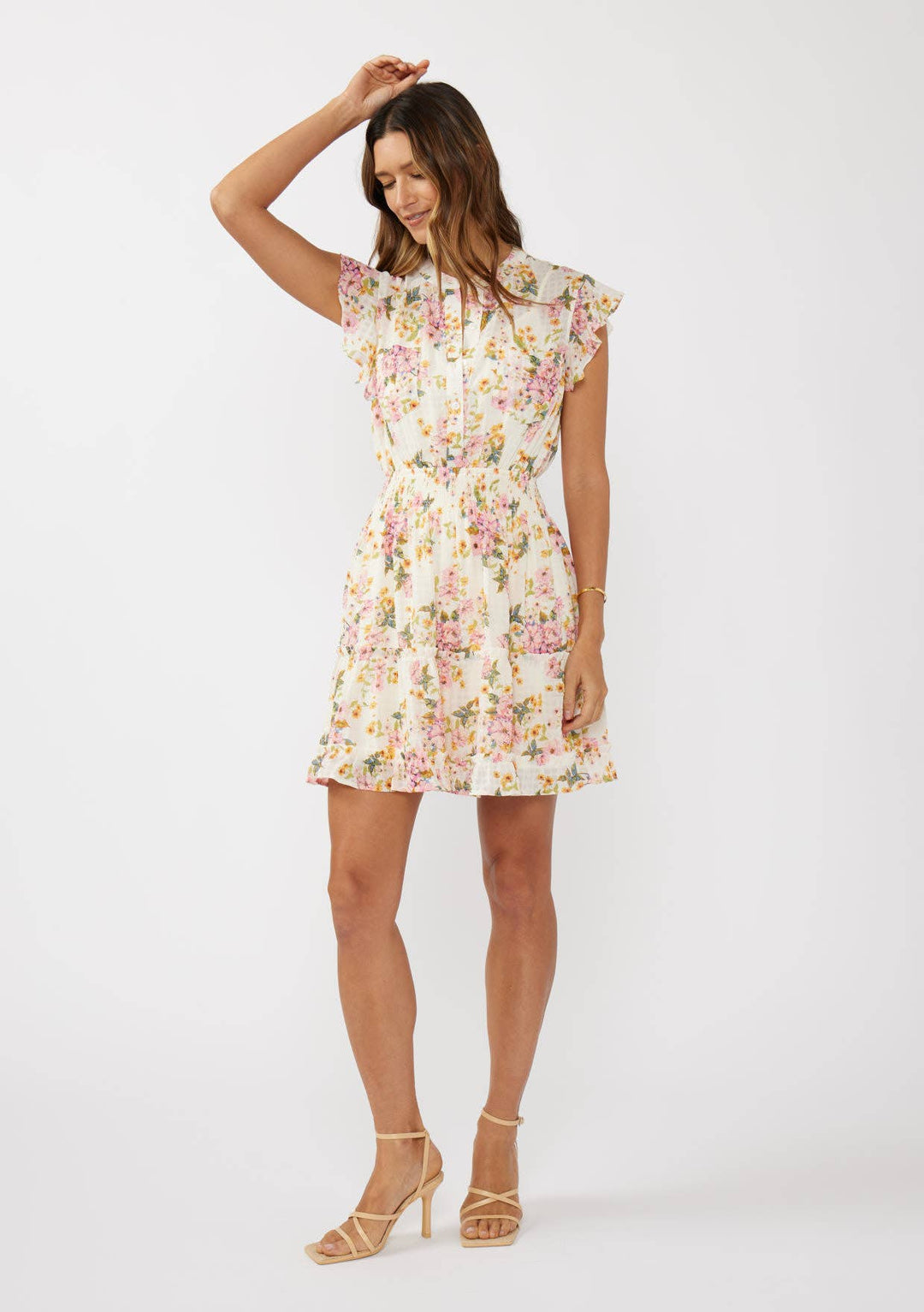 Floral Flutter Sleeve Smocked Mini Dress