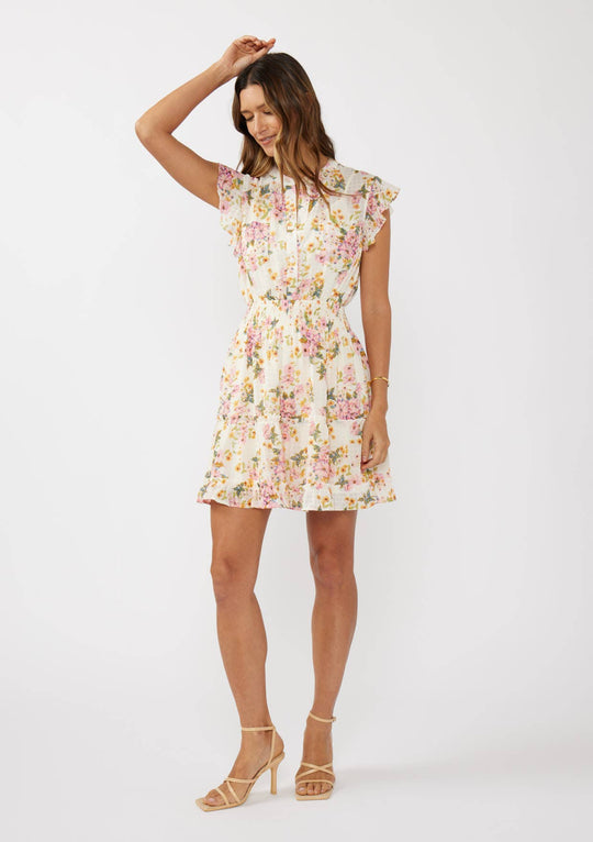 Floral Flutter Sleeve Smocked Mini Dress