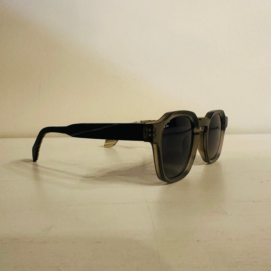 Gray frame wooden sunglasses side view
