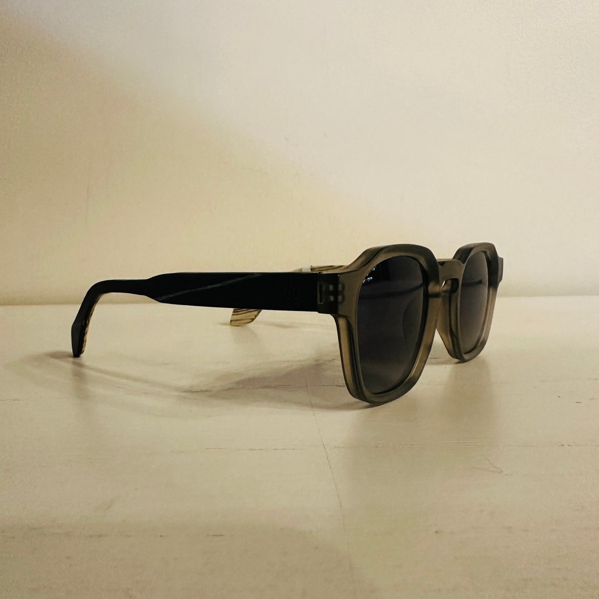 Gray frame wooden sunglasses side view