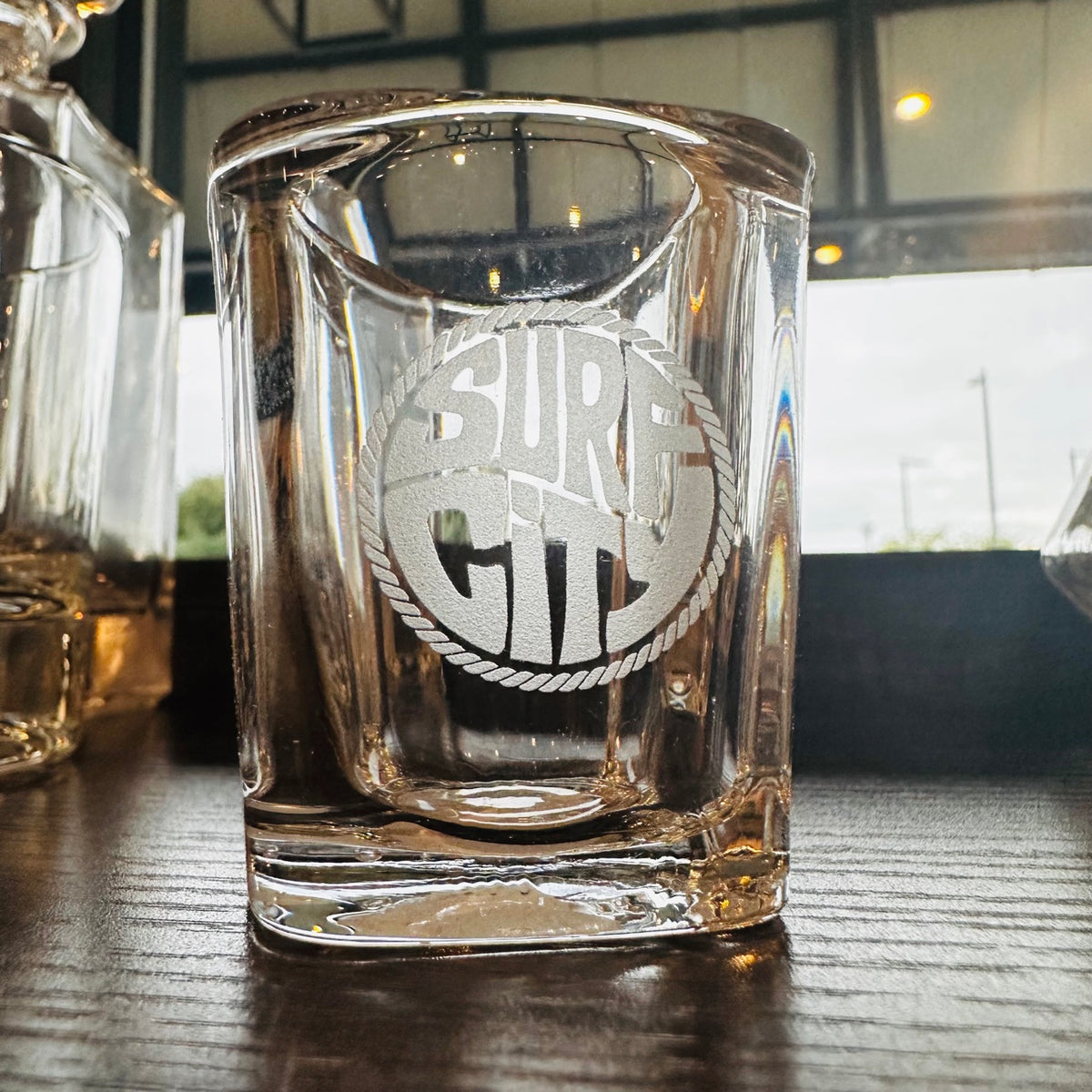 Surf City Shot Glass with etched rope-circle logo