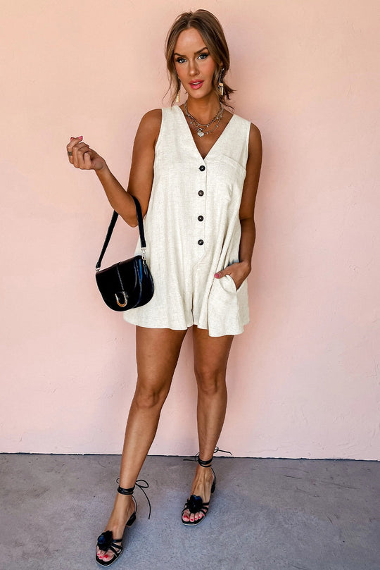 Beige Sleeveless V Neck