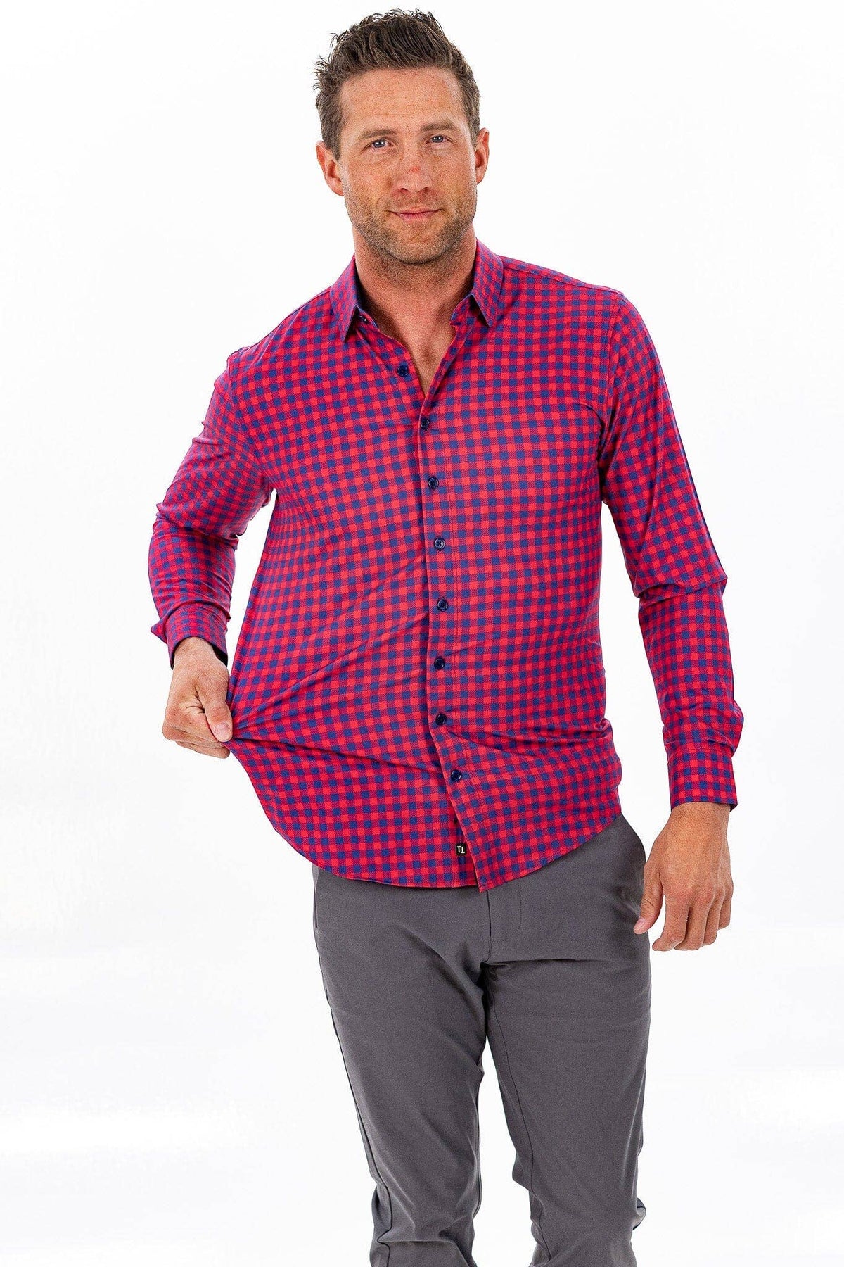 Hustle Sport Shirt - Long Sleeve - Red Navy Gingham, view 11