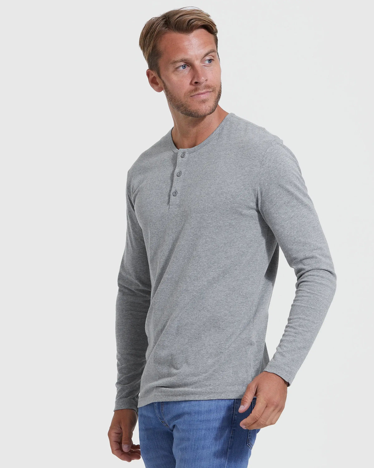 True Classic - Long Sleeve Shirt | Henley | Heather Gray, view 3