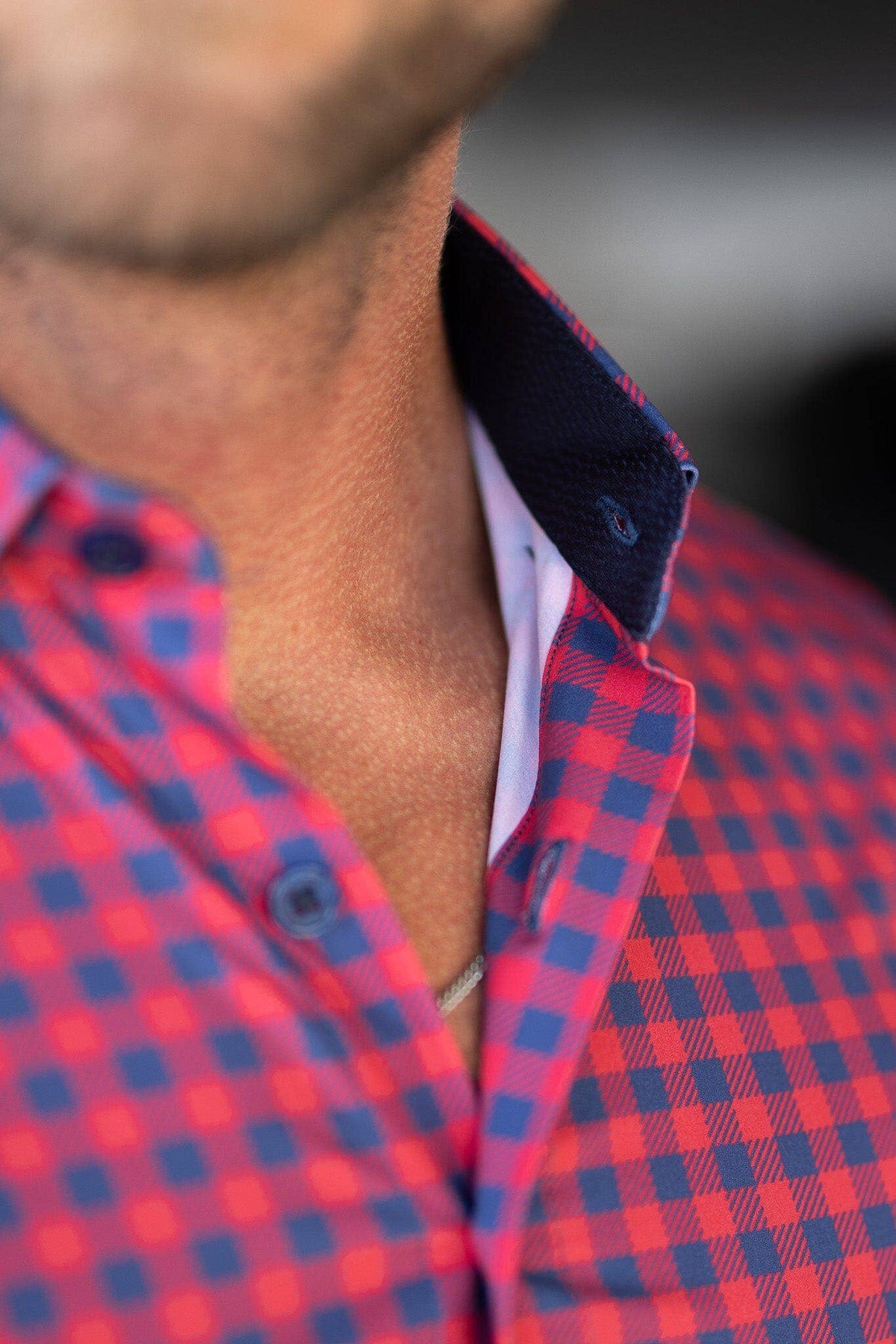 Hustle Sport Shirt - Long Sleeve - Red Navy Gingham, view 6