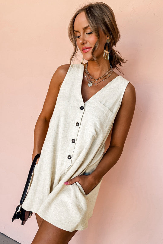 Beige Sleeveless V Neck