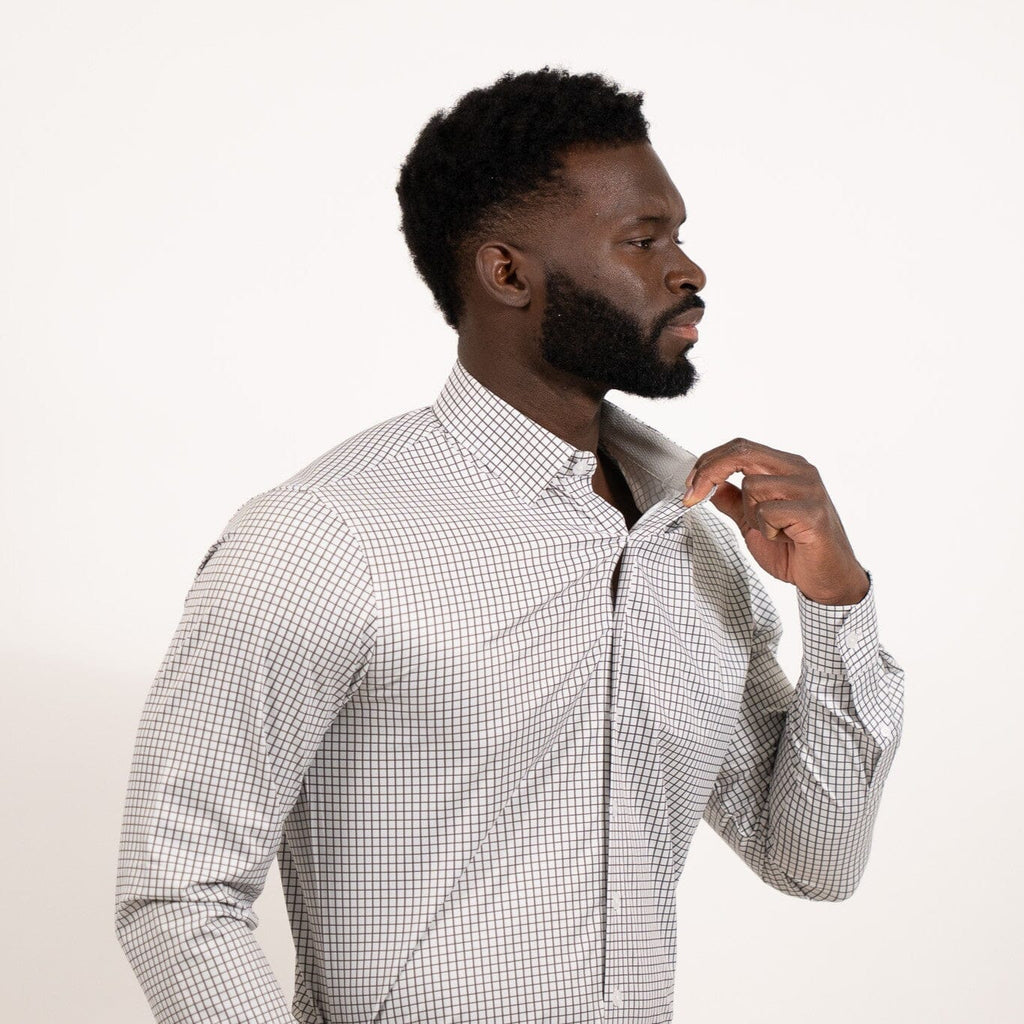 Hustle Sport Shirt - Long Sleeve - Grey Mini Grid