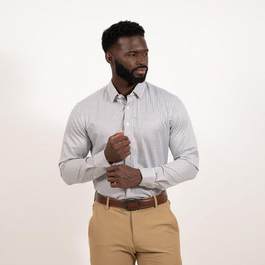 Hustle Sport Shirt - Long Sleeve - Grey Mini Grid