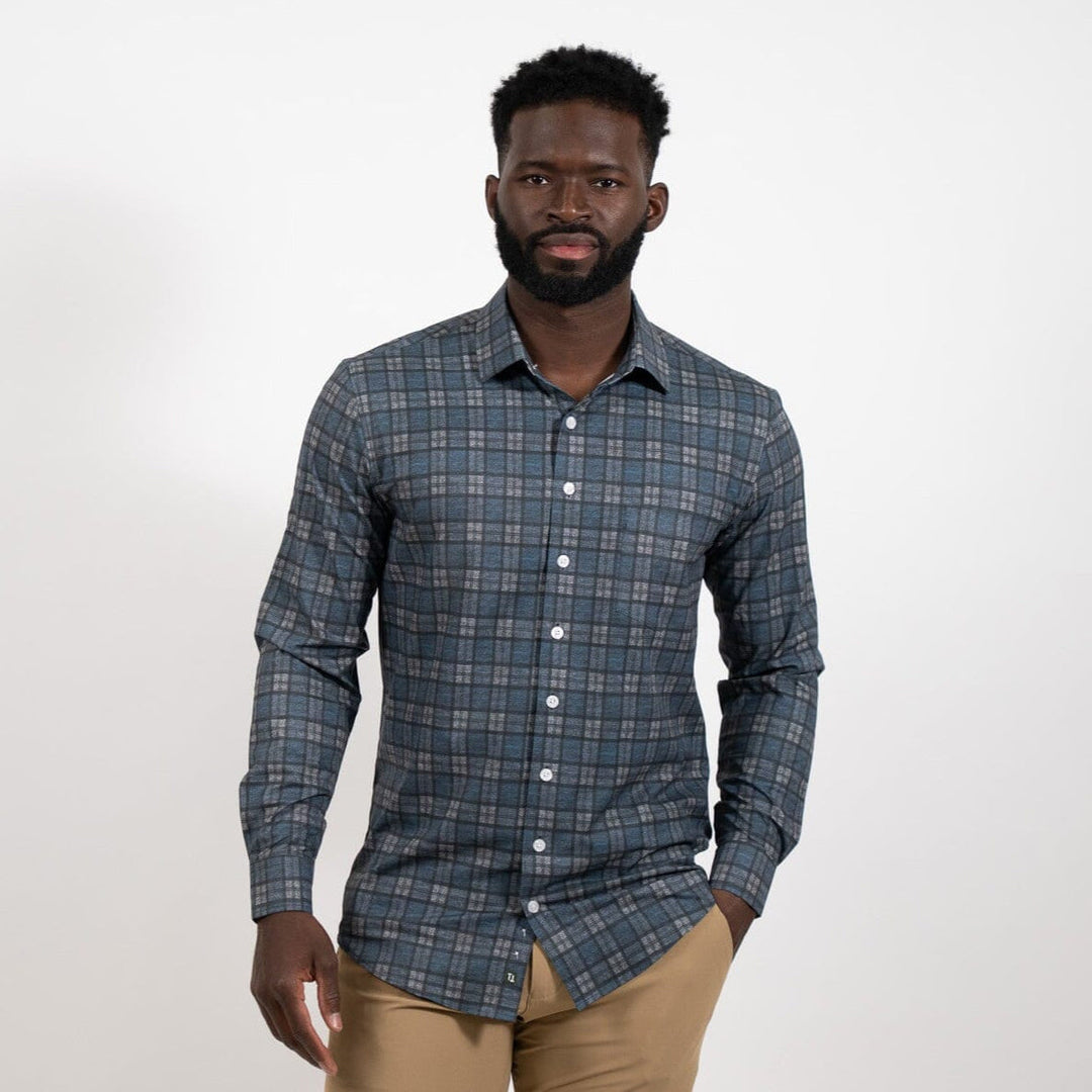 Hustle Sport Shirt - Long Sleeve - Navy Grey Flannel
