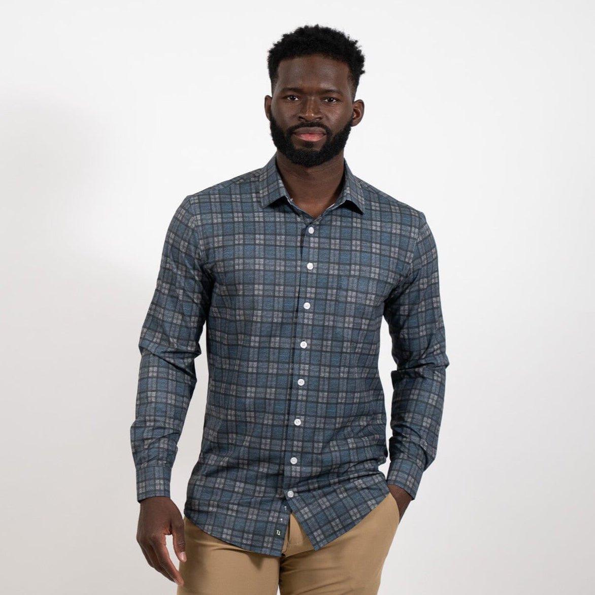 Hustle Sport Shirt - Long Sleeve - Navy Grey Flannel