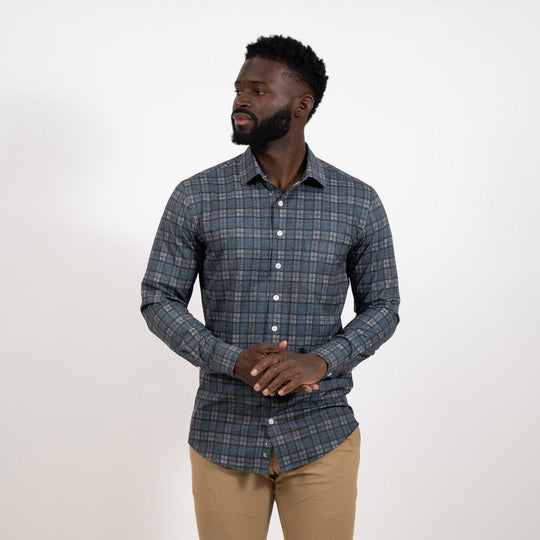 Hustle Sport Shirt - Long Sleeve - Navy Grey Flannel