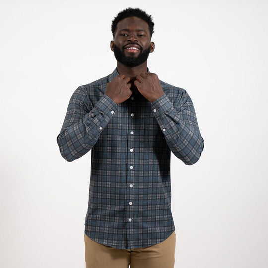 Hustle Sport Shirt - Long Sleeve - Navy Grey Flannel