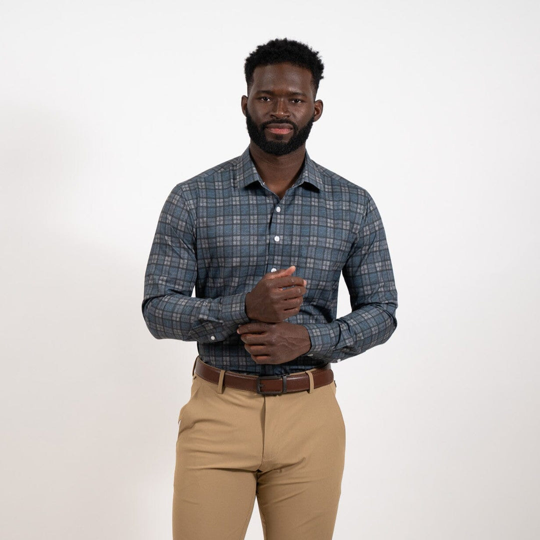 Hustle Sport Shirt - Long Sleeve - Navy Grey Flannel