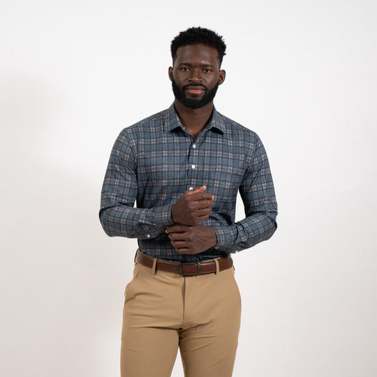 Hustle Sport Shirt - Long Sleeve - Navy Grey Flannel