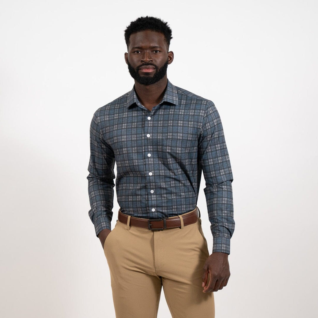 Hustle Sport Shirt - Long Sleeve - Navy Grey Flannel