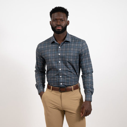 Hustle Sport Shirt - Long Sleeve - Navy Grey Flannel