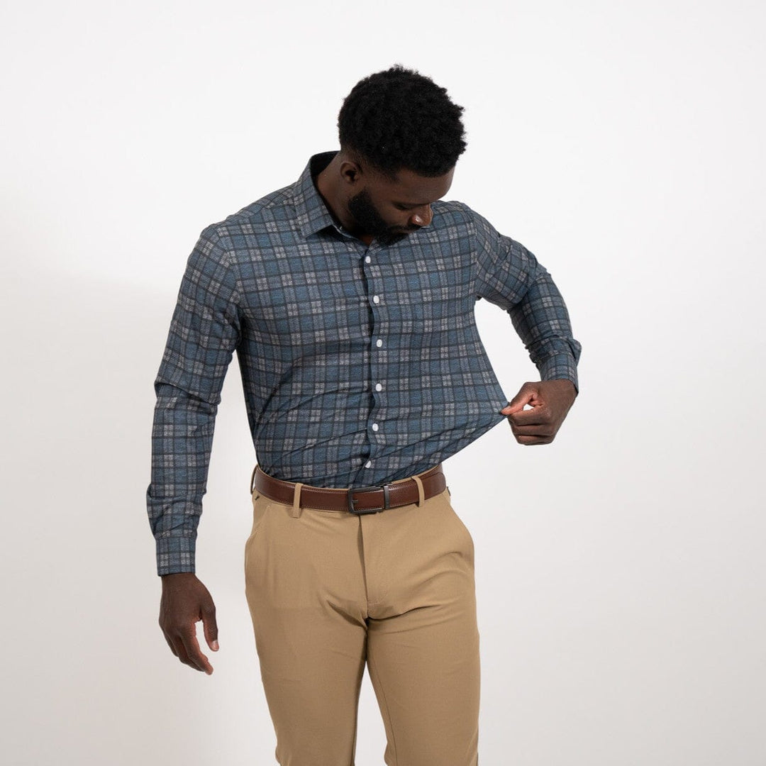 Hustle Sport Shirt - Long Sleeve - Navy Grey Flannel