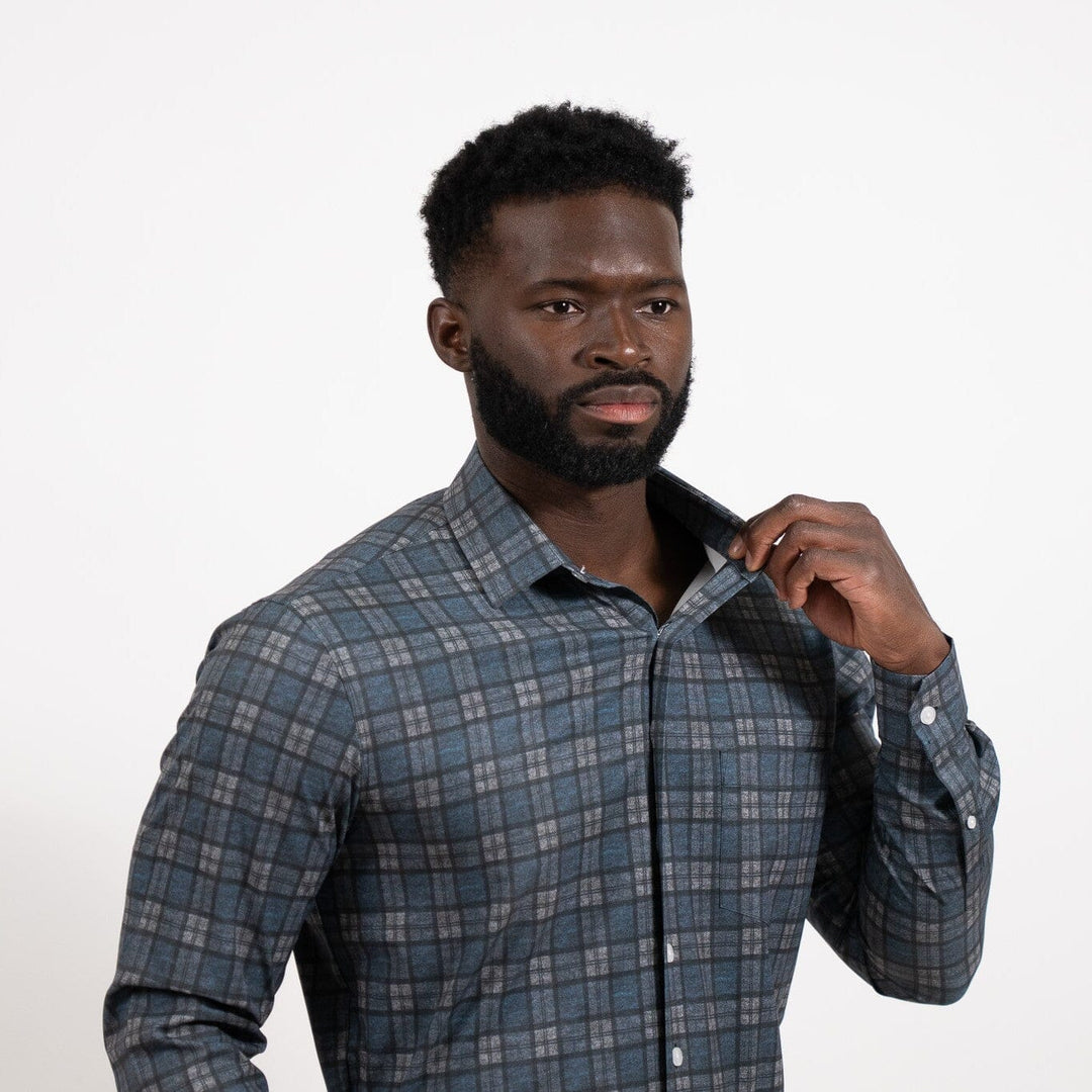 Hustle Sport Shirt - Long Sleeve - Navy Grey Flannel