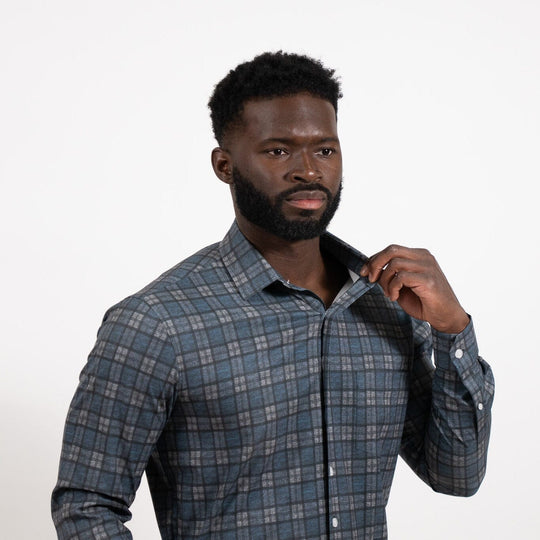 Hustle Sport Shirt - Long Sleeve - Navy Grey Flannel